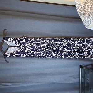 Tropical navy blue and white maxi dress